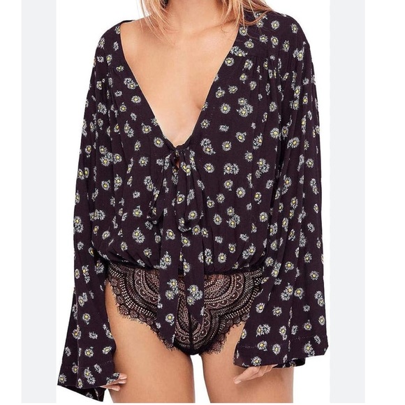 Free People Tops - NWT Free People Intimately Black Daisy Bodysuit (M)